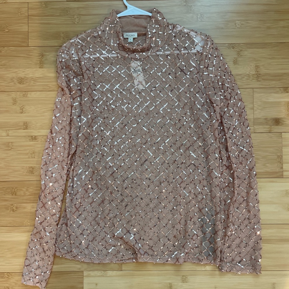Sparkly Sheer Long Sleeve Turtleneck Abercrombie Top